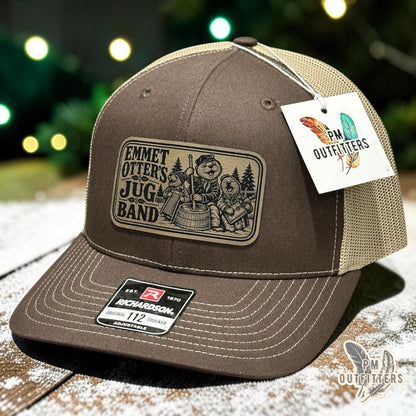 PM Outfitters Emmet Otter's Jug-Band Christmas trucker hat brown tan Richardson 112 vegan leather patch