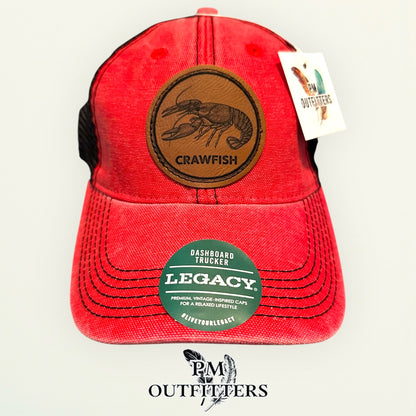 Crawfish Laser Engraved Patch Hat | Legacy Dashboard Trucker Red Black | PM Outfitters Exclusive Design