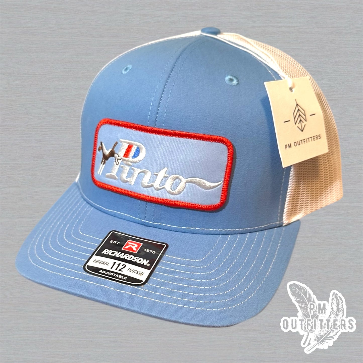Retro Ford Pinto Trucker Hat - Columbia Blue & White Richardson 112