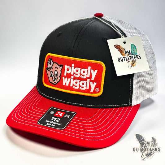 Piggly Wiggly Hat Retro Patch | Richardson 112 Black Red White Trucker