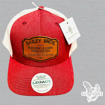 Custom Bailey Brothers Building & Loan Patch Hat – Maroon & White Legacy Mid-Pro Snapback | PM Outfitters