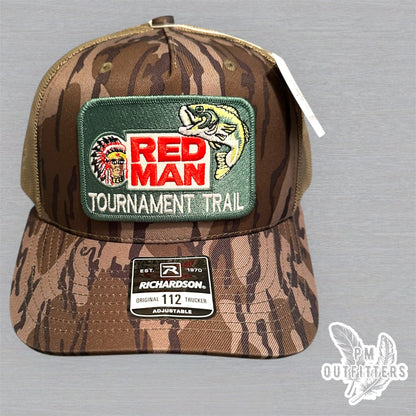 Red Man Chewing Tobacco Tournament Trail Patch Hat | Richardson 112 Mossy Oak Bottomland