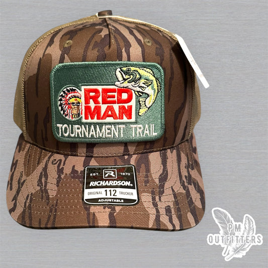 Red Man Chewing Tobacco Tournament Trail Patch Hat | Richardson 112 Mossy Oak Bottomland