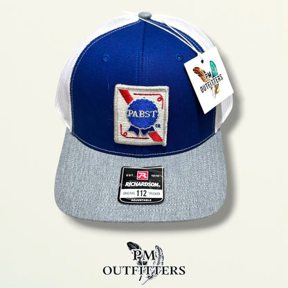 Pabst Trucker Hat – PM Outfitters True Vintage Patch | Richardson 112 Royal Blue Gray White Brewery Heritage