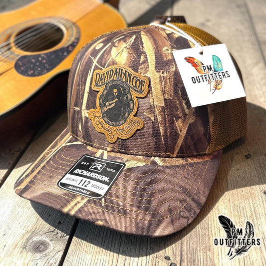 David Allan Coe Longhaired Redneck Tribute Hat — Laser Engraved Vegan Leather Patch | Richardson 112 Realtree Max-7 Camo | PM Outfitters