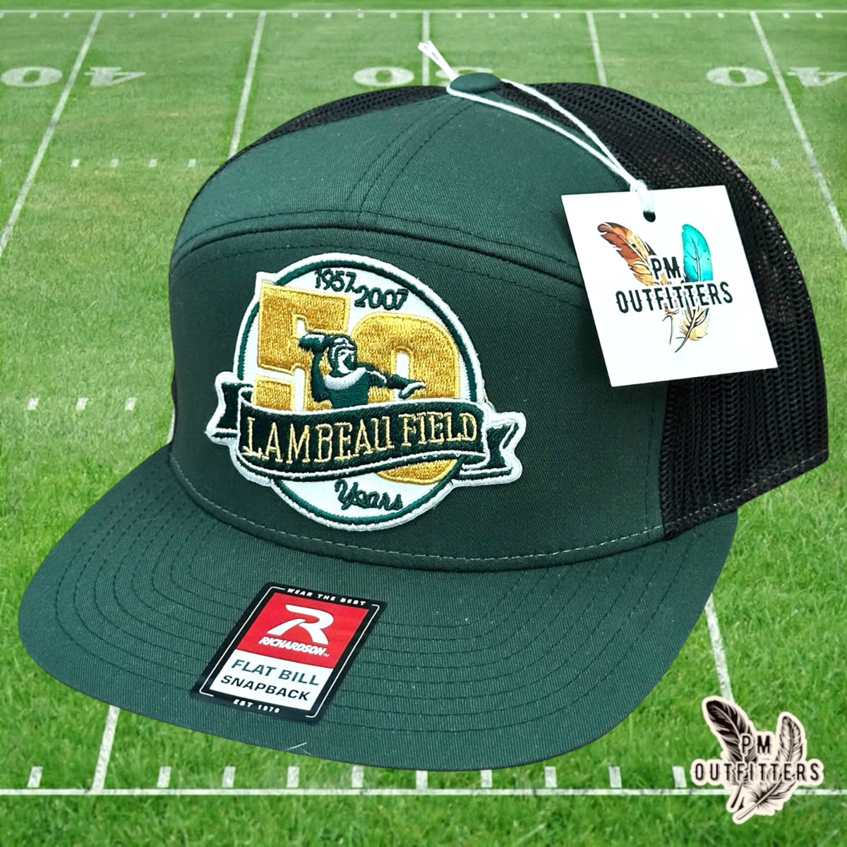 PM Outfitters Green Bay Packers Lambeau Field 50th anniversary trucker hat green black Richardson 168