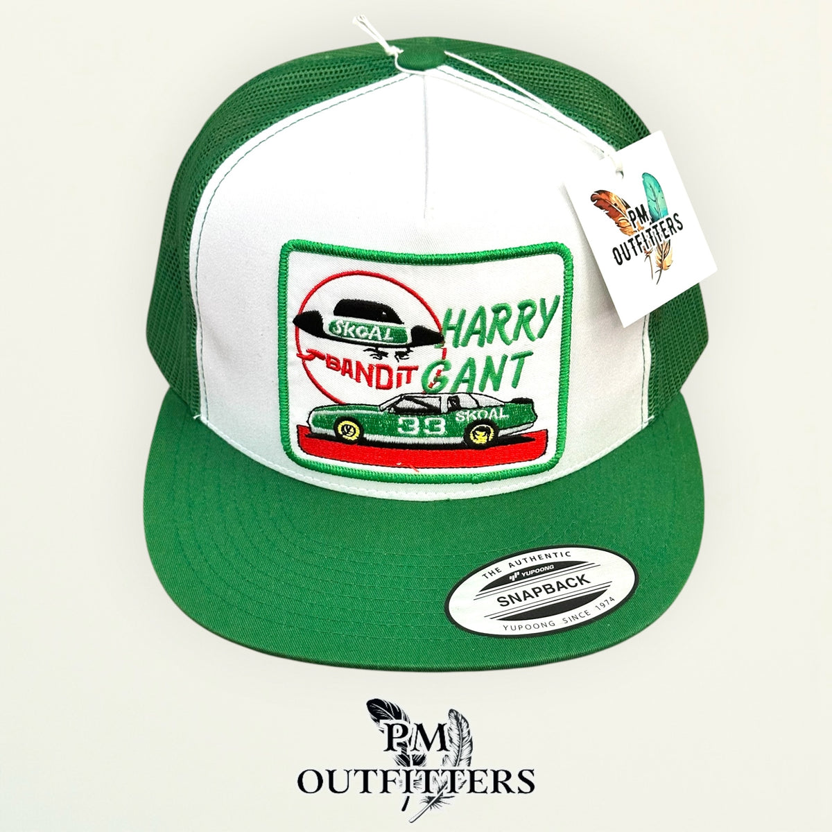 PM Outfitters Harry Gant Skoal Bandit Racing embroidered patch Yupoong 6006 green white trucker hat