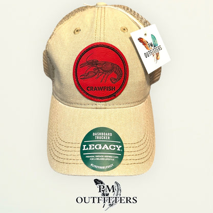 Crawfish Laser Engraved Patch Hat | Legacy Dashboard Trucker Tan Khaki | PM Outfitters Exclusive Design