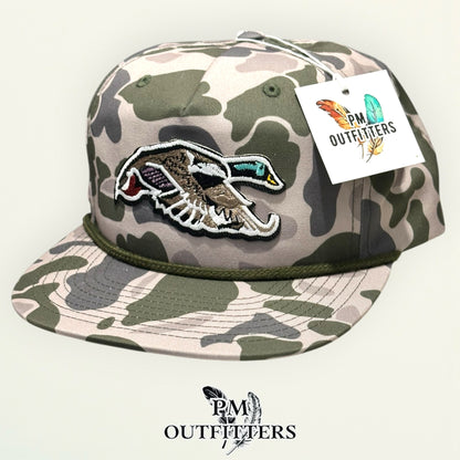 PM Outfitters hang tag Mallard Duck rope hat Marsh Duck camo