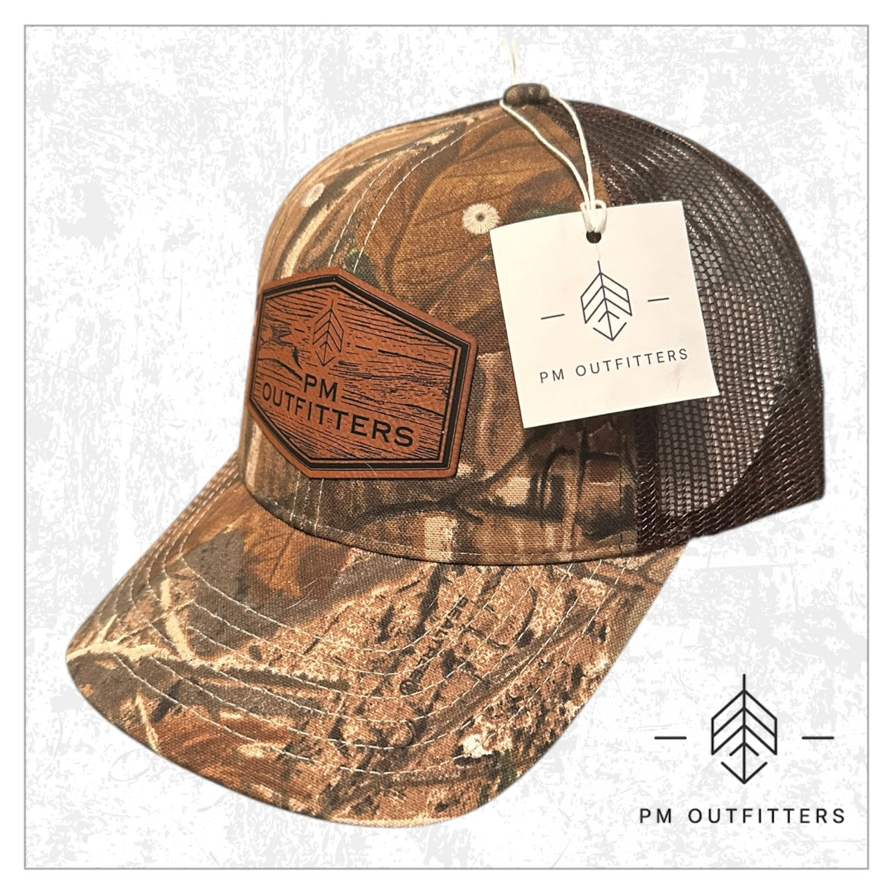 PM Outfitters Wood Grain Logo Camo Meshback Cap