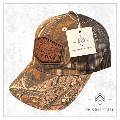 PM Outfitters Wood Grain Logo Camo Meshback Cap