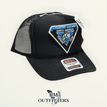 North American Fishing Club Charter Member True Vintage Patch Hat – PM Outfitters | Otto Foam Rope Trucker Black Authentic Angling Heritage