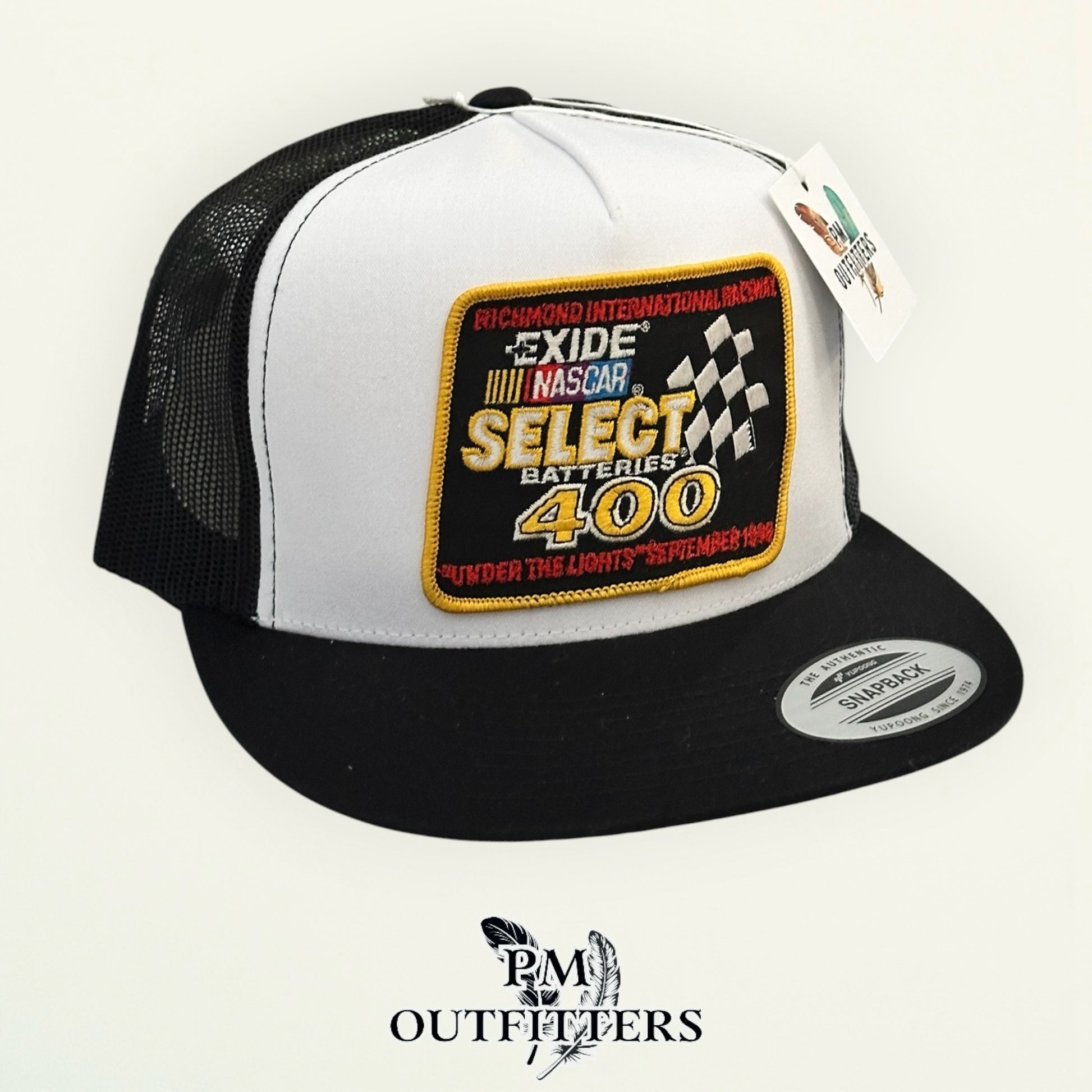 PM Outfitters vintage 1998 NASCAR Exide Richmond 400 authentic vintage patch Yupoong 6006 white black