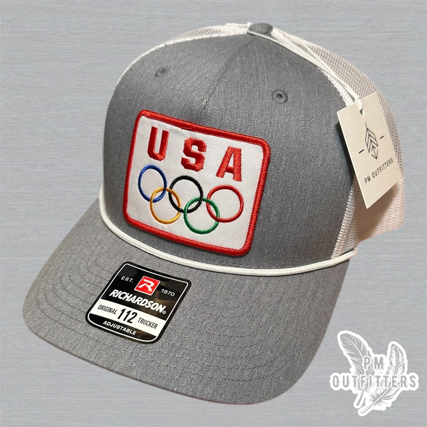 Vintage USA Olympics Rope Trucker Hat - Heather Gray & White Richardson 112