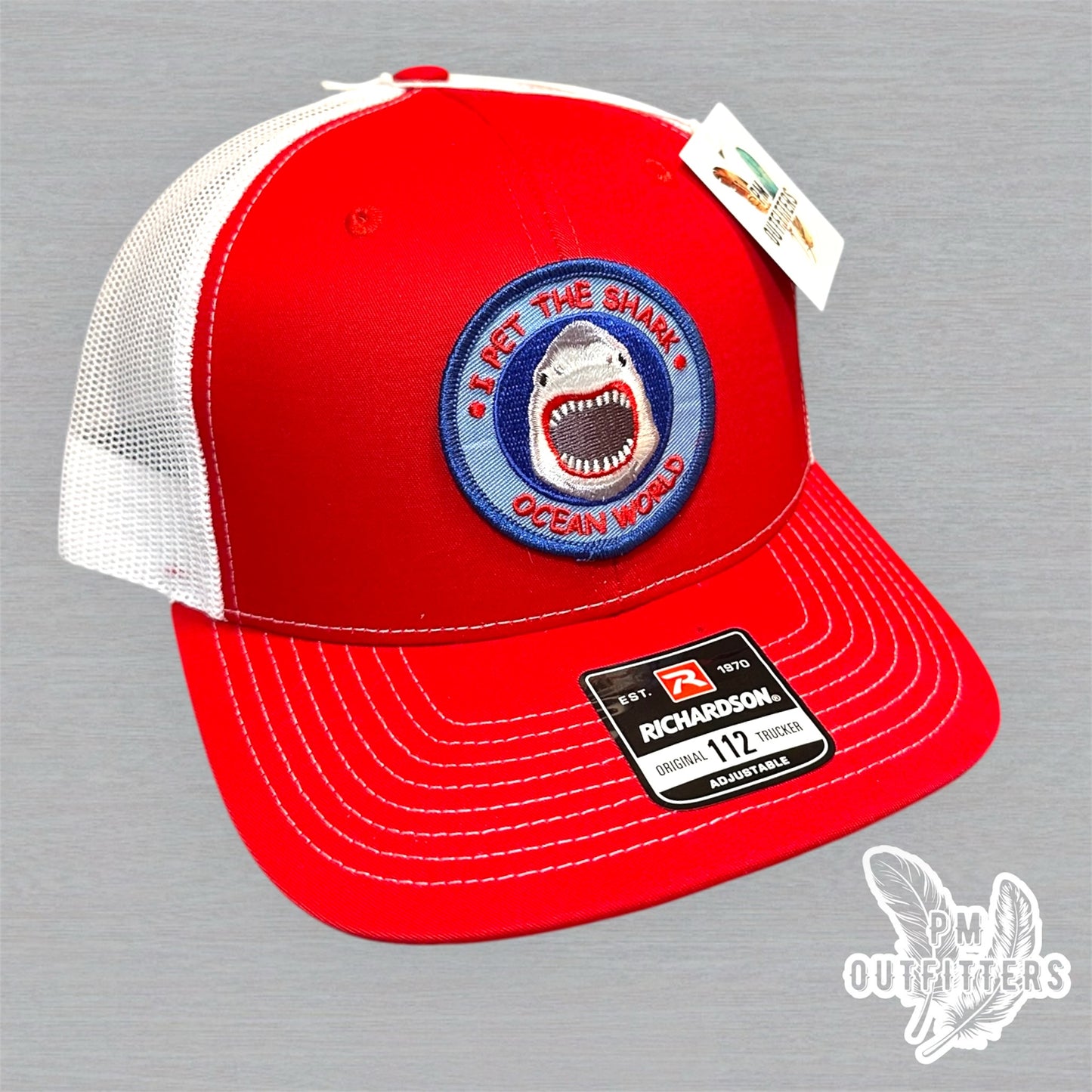 Vintage "I Pet The Shark" Ocean World Patch Trucker Hat - Richardson 112 Red White