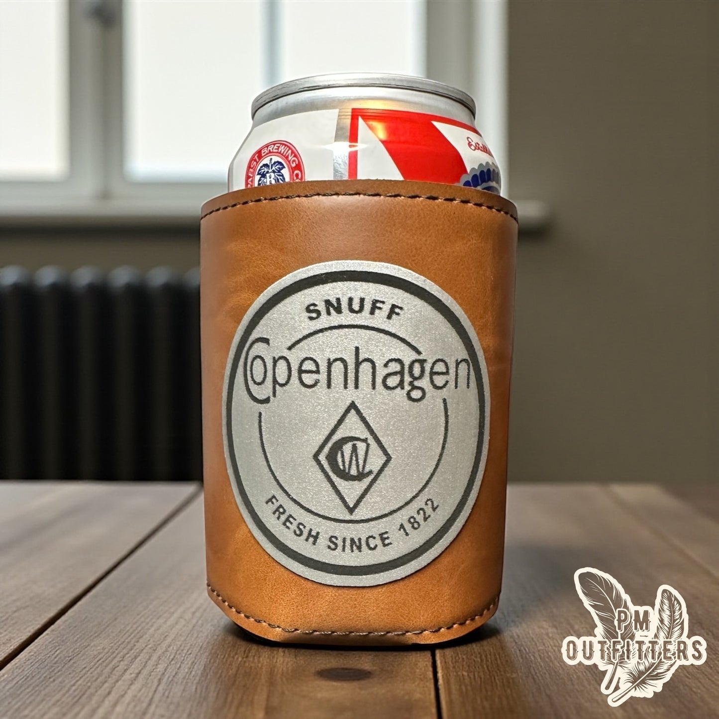 PM Outfitters Custom Laser Engraved Copenhagen Snuff Premium Leatherette Can Koozie