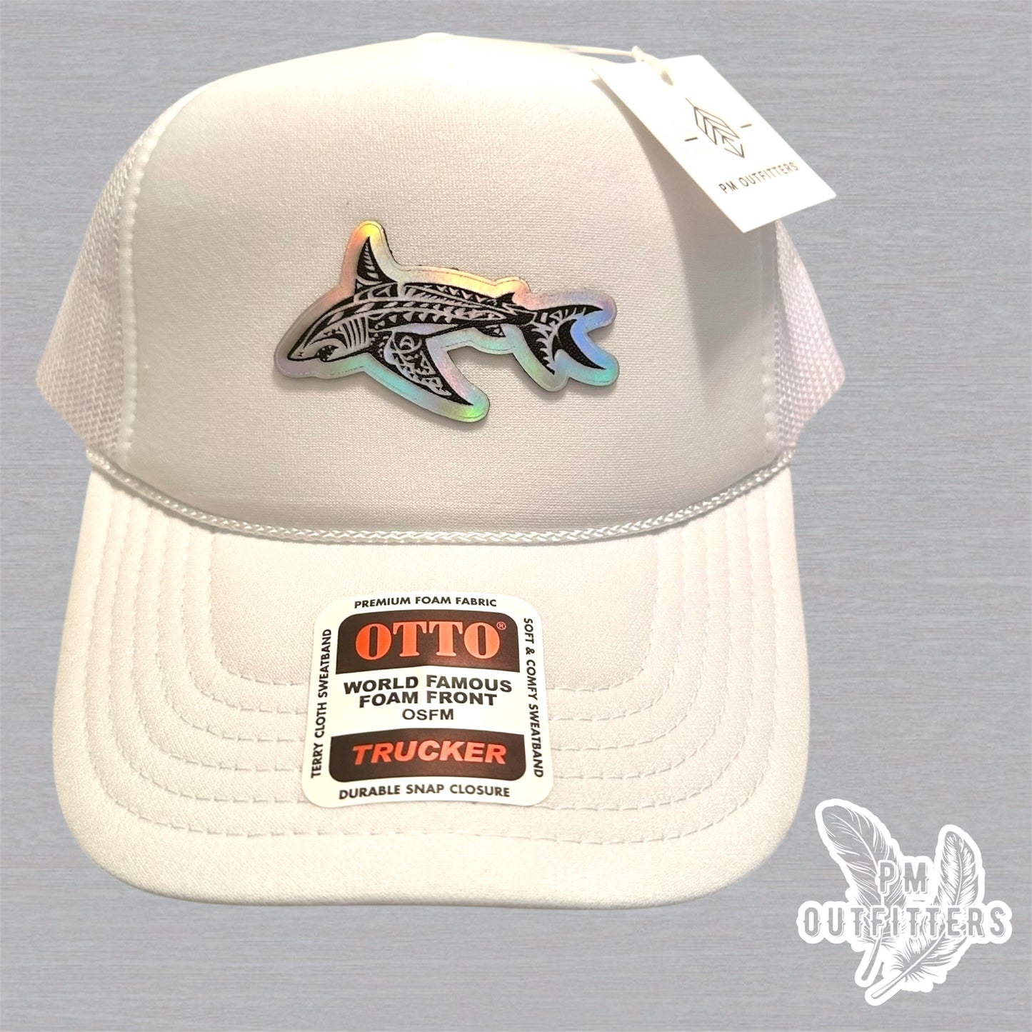 PM Outfitters Custom Design Holographic Tribal Shark Foam Rope Trucker