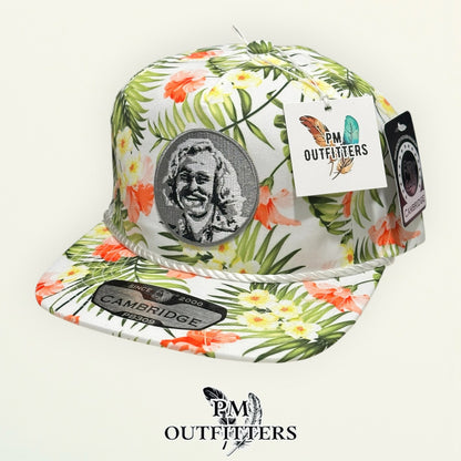 Jimmy Buffett Embroidered Patch Hat – Pitbull Cambridge PB309 Cream Floral Rope Unstructured | PM Outfitters