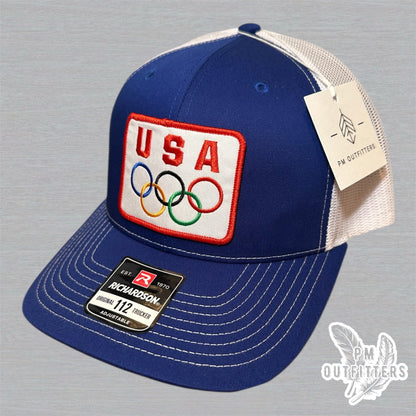 Vintage USA Olympics Trucker Hat - Royal Blue & White Richardson 112