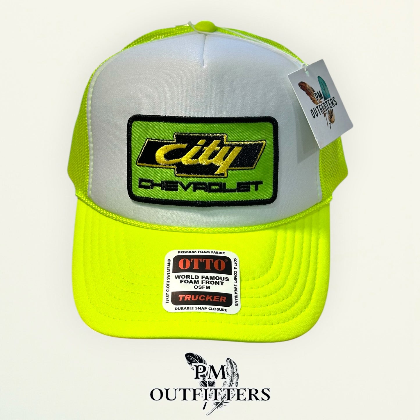 City Chevrolet Trucker Hat – PM Outfitters Days of Thunder Patch | Otto Foam Front Neon Yellow & White