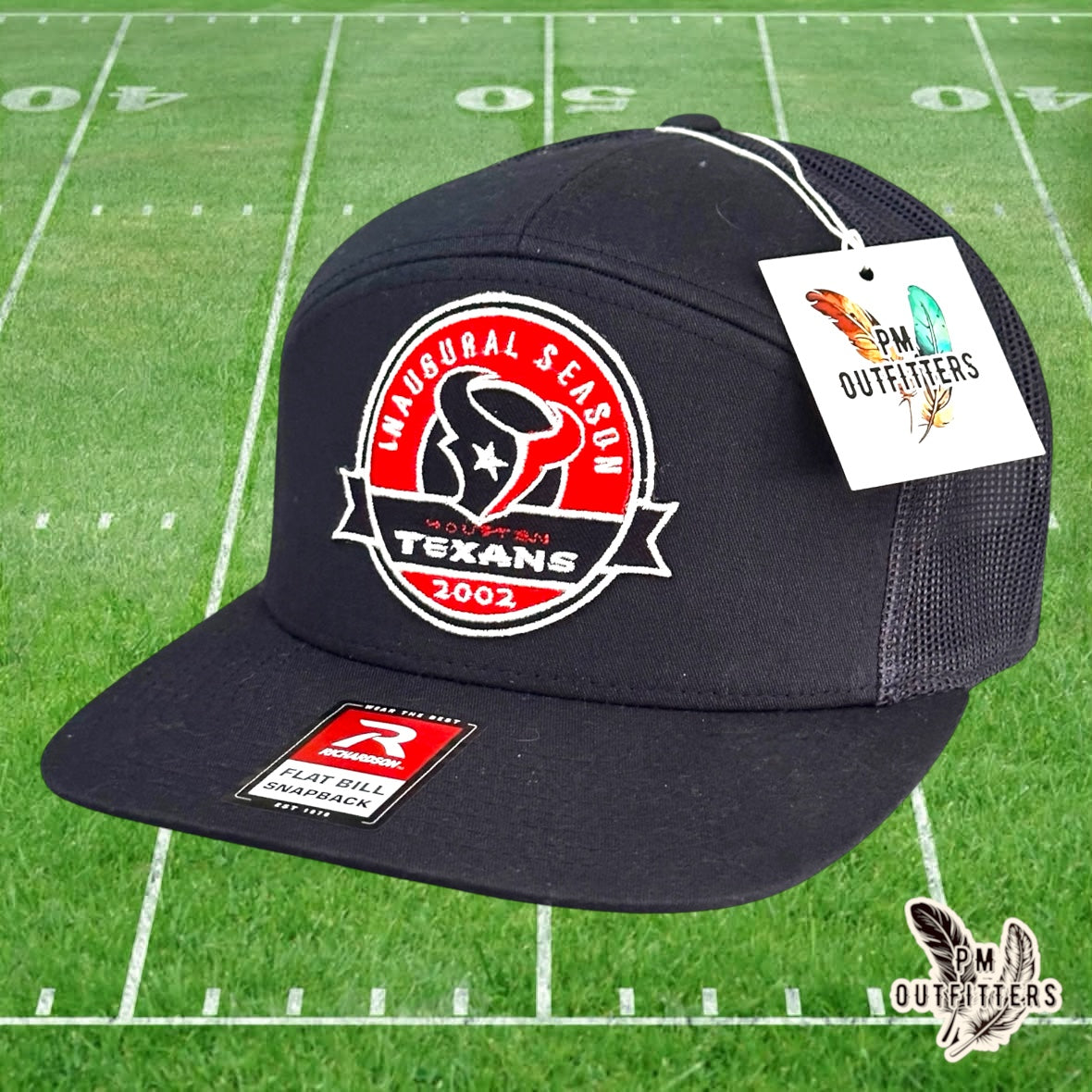 PM Outfitters Houston Texans Inaugural Season 2002 embroidered patch Richardson 168 black trucker hat