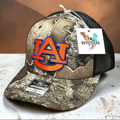 Auburn Tigers AU Logo Trucker Hat | PM Outfitters Richardson 112 Realtree Excape Camo | War Eagle