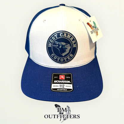 West Canaan Coyotes Trucker Hat — Richardson 112 White & Royal Blue