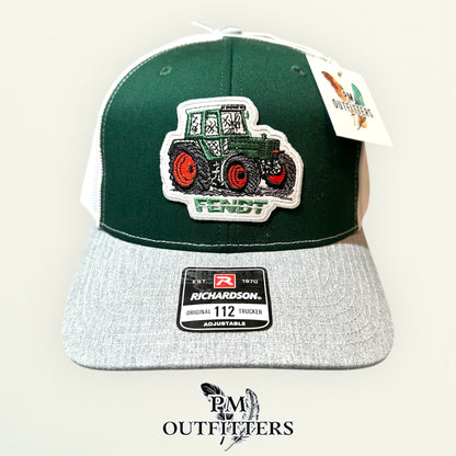 Fendt Tractor Trucker Hat — PM Outfitters Retro Patch | Richardson 112 Green Gray White Farm Heritage