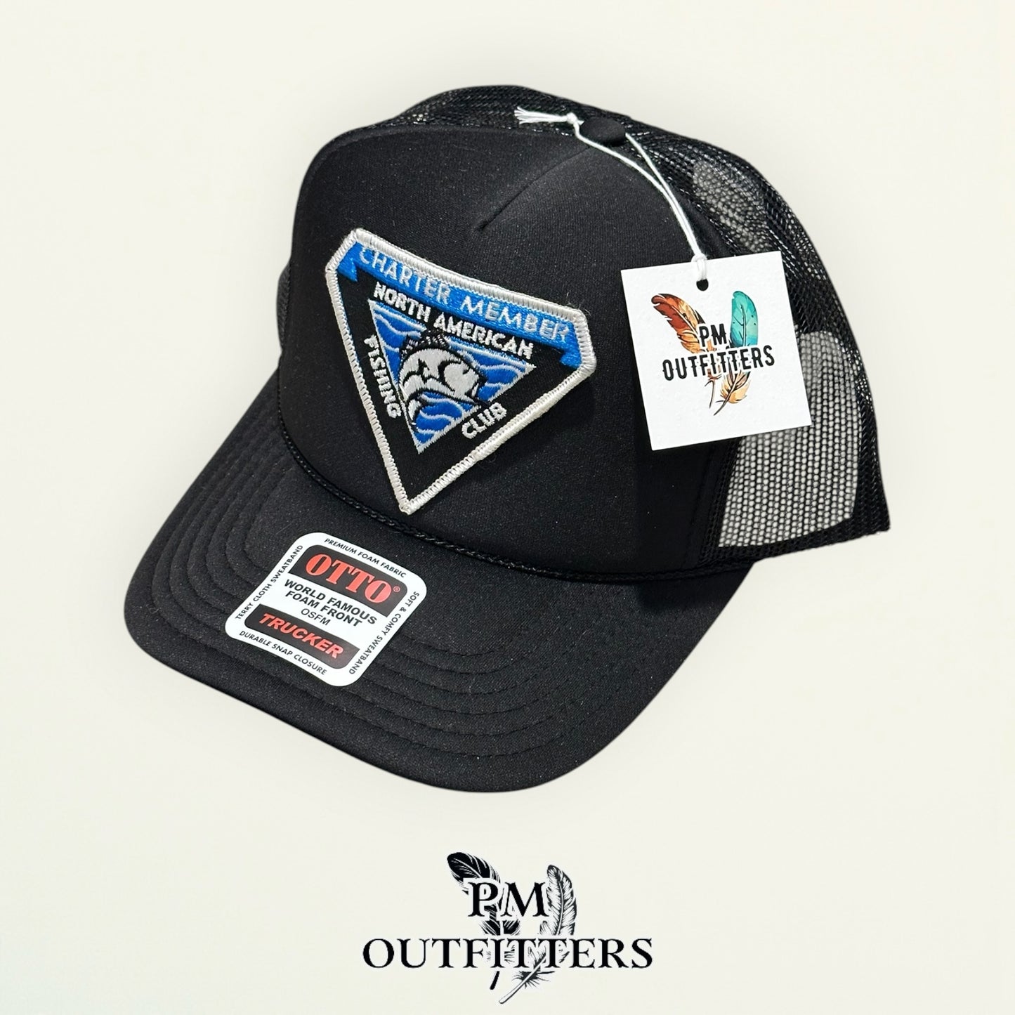 North American Fishing Club Charter Member True Vintage Patch Hat – PM Outfitters | Otto Foam Rope Trucker Black Authentic Angling Heritage