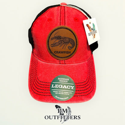Crawfish Laser Engraved Patch Hat | Legacy Dashboard Trucker Red Black | PM Outfitters Exclusive Design