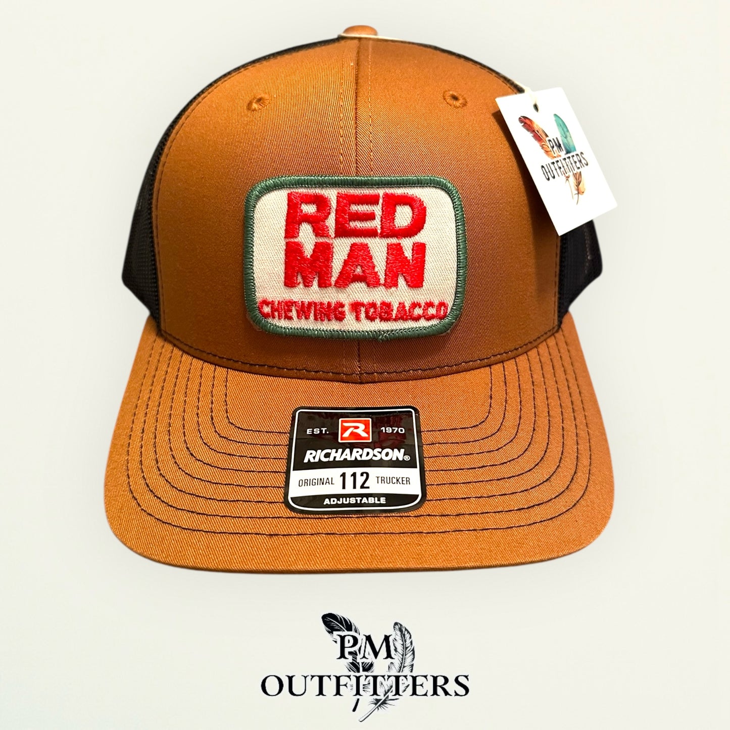 Red Man Chewing Tobacco Vintage Patch Hat - Authentic 1970s-80s | Richardson 112 Caramel Black Baseball