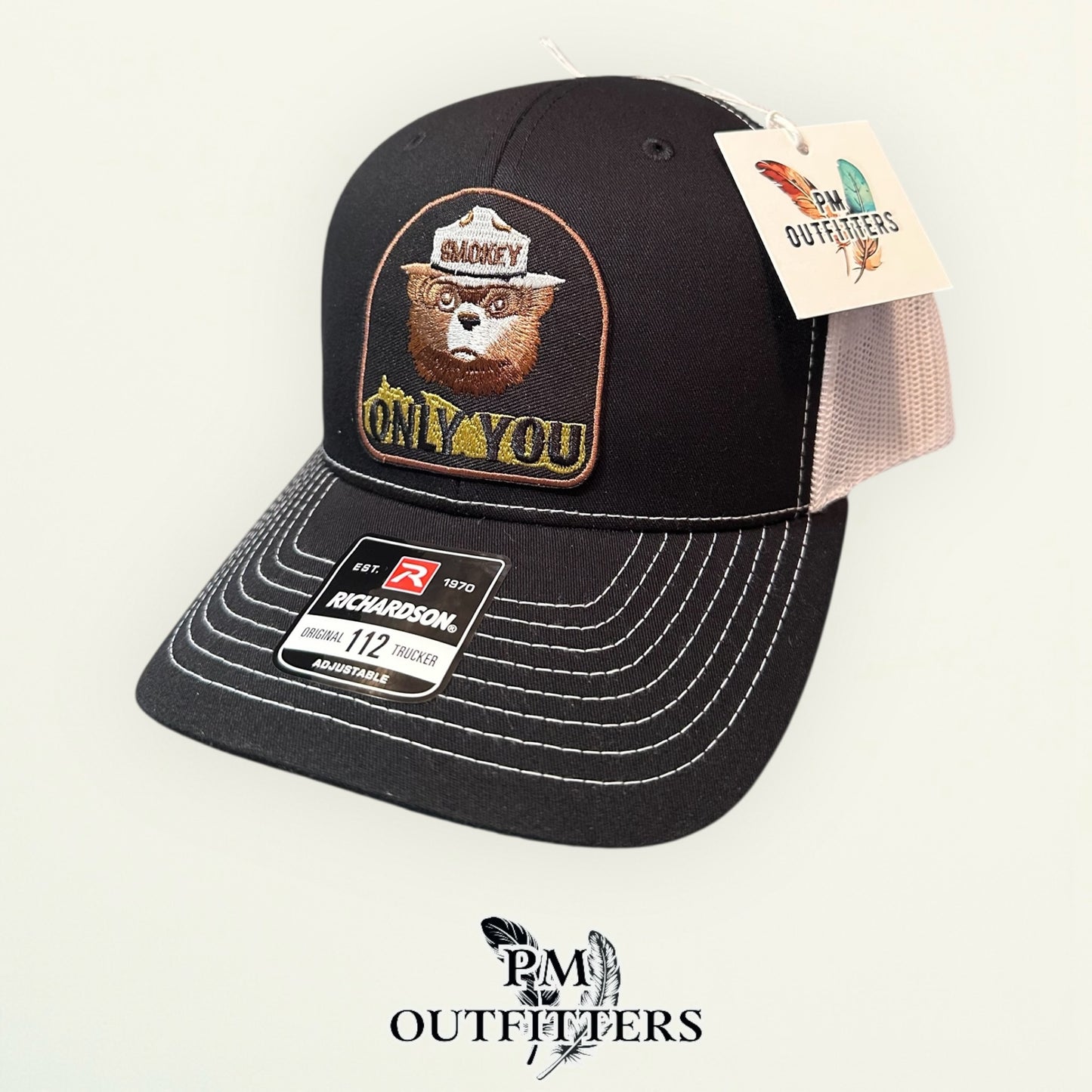 Smokey Bear Only You Trucker Hat — PM Outfitters Retro Patch | Richardson 112 Black White