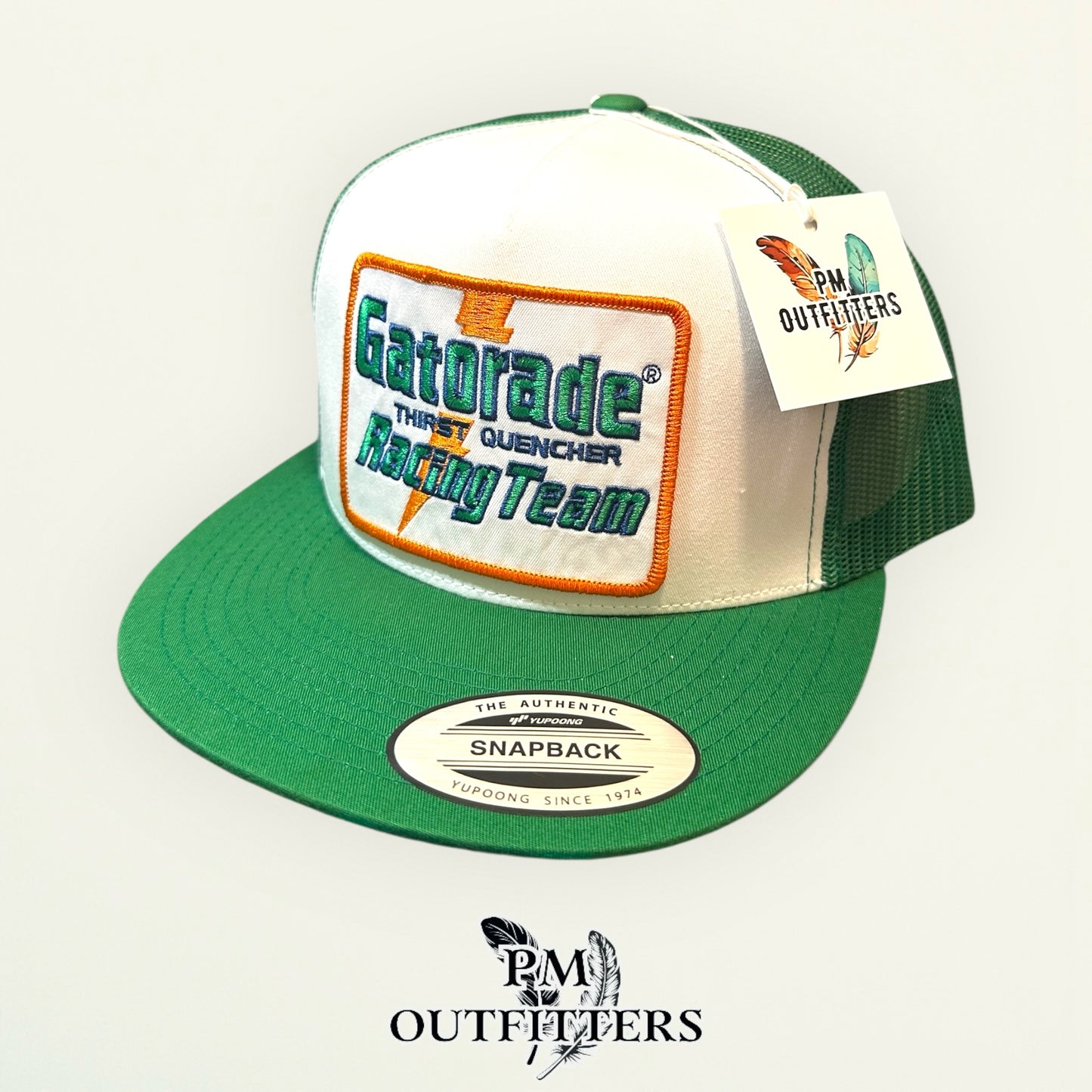 Gatorade Racing Team Trucker Hat — PM Outfitters Retro Patch | Yupoong Flat Bill White Green NASCAR Sponsorship Heritage