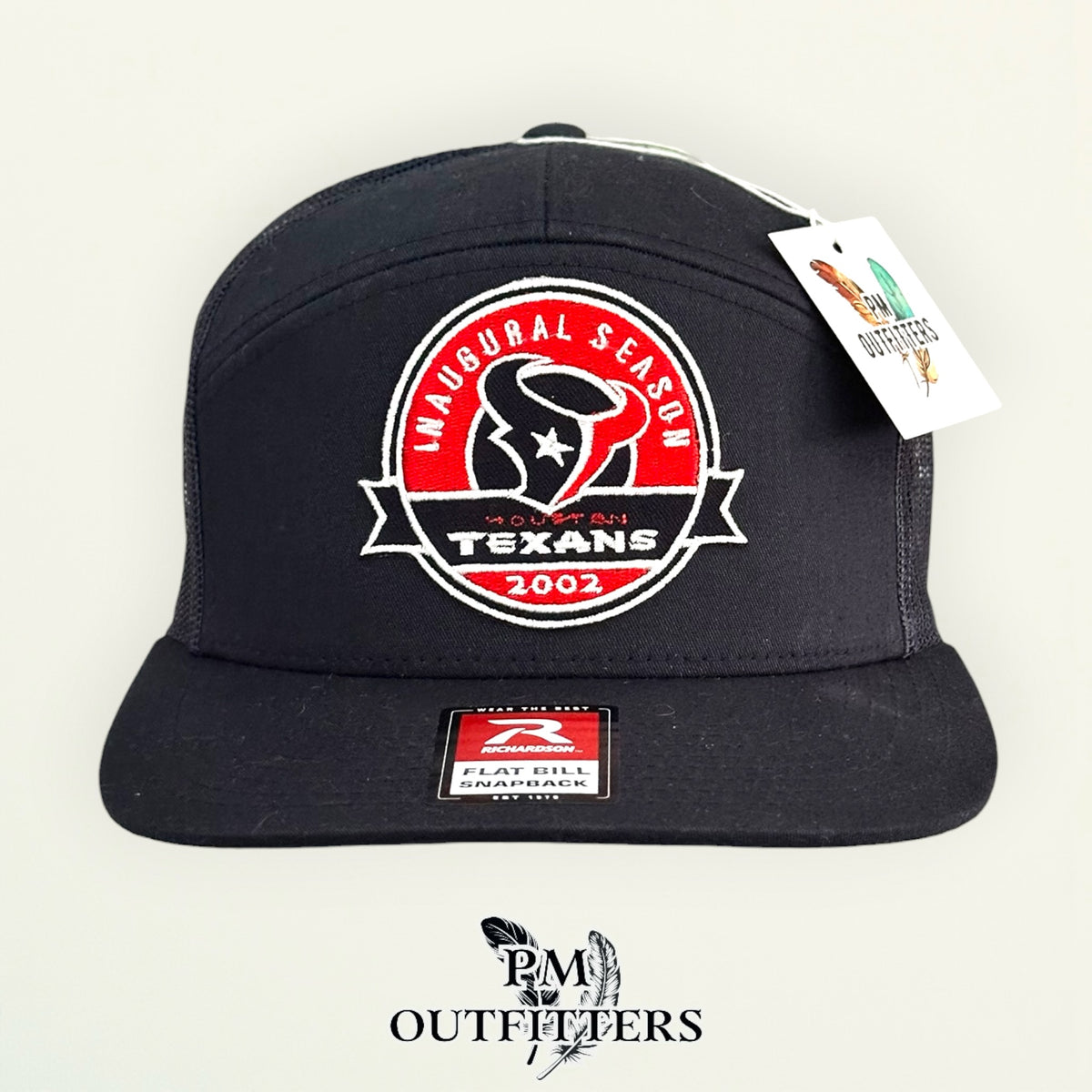 PM Outfitters Houston Texans Inaugural Season 2002 embroidered patch Richardson 168 black trucker hat