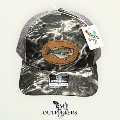 Close-up of the hand-painted largemouth bass patch showing brushwork detail, PM Outfitters True Originals