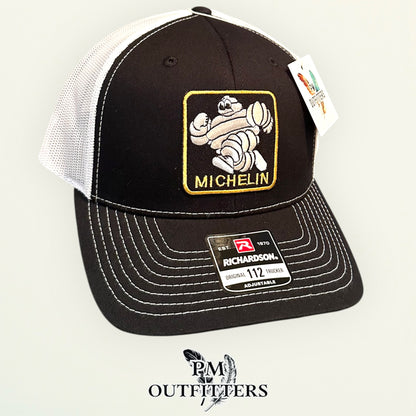 Michelin Man Trucker Hat — Retro Embroidered Patch | Richardson 112 Black White