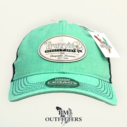 Truvy's Beauty Spot patch detail magnolia scissors Chinquapin Louisiana holographic trucker hat