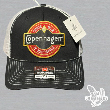 Black & White Richardson 112 Trucker Hat with Copenhagen Vintage Patch