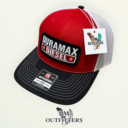 Duramax Diesel Trucker Hat – PM Outfitters Retro Patch | Richardson 112 Red Black White Diesel Truck Heritage