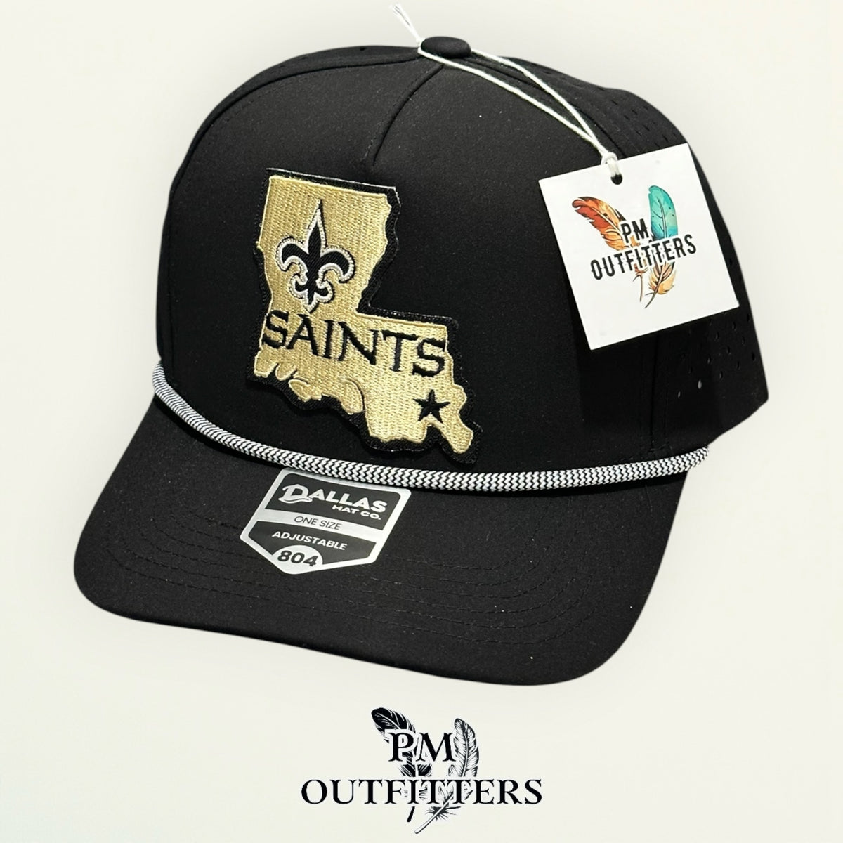 PM Outfitters hang tag New Orleans Saints Louisiana logo black hat