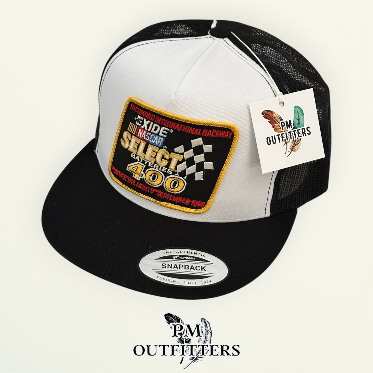 PM Outfitters vintage 1998 NASCAR Exide Richmond 400 authentic vintage patch Yupoong 6006 white black