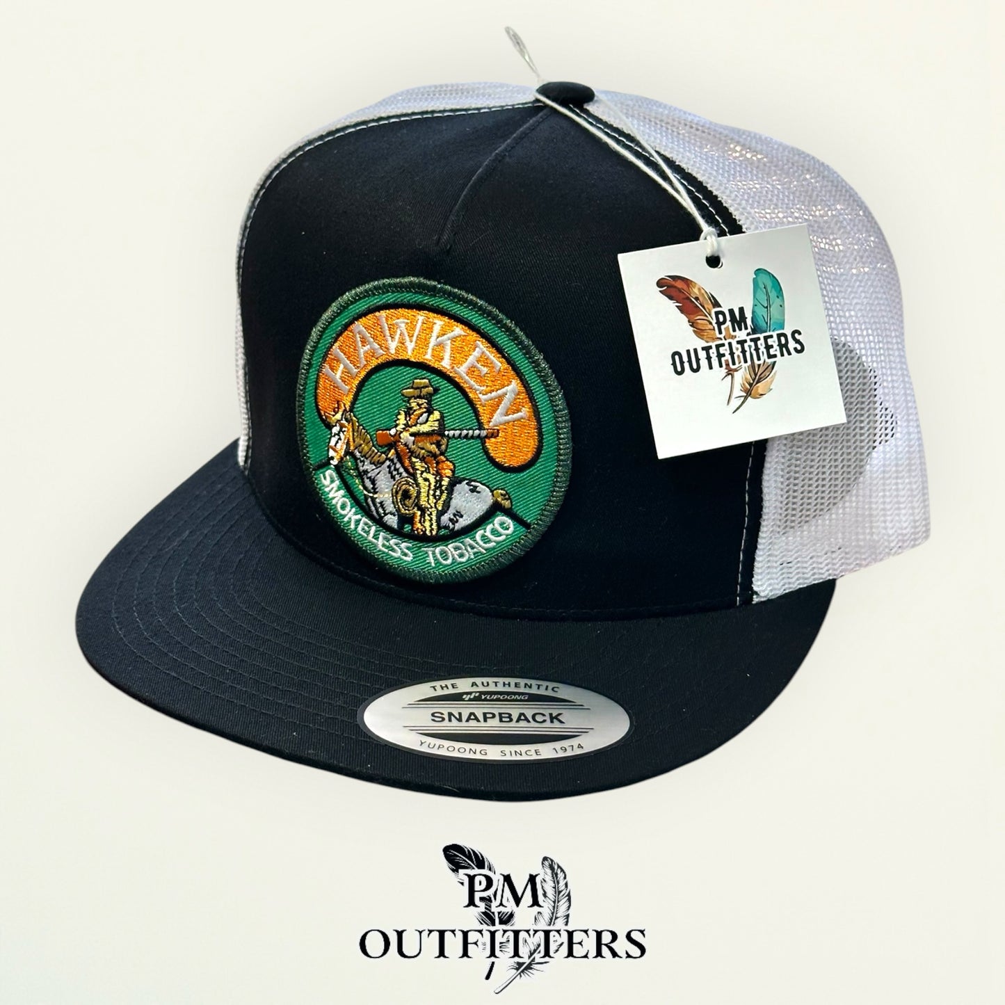 Hawken Smokeless Tobacco Hat | Yupoong 6006 Black & White Flatbill