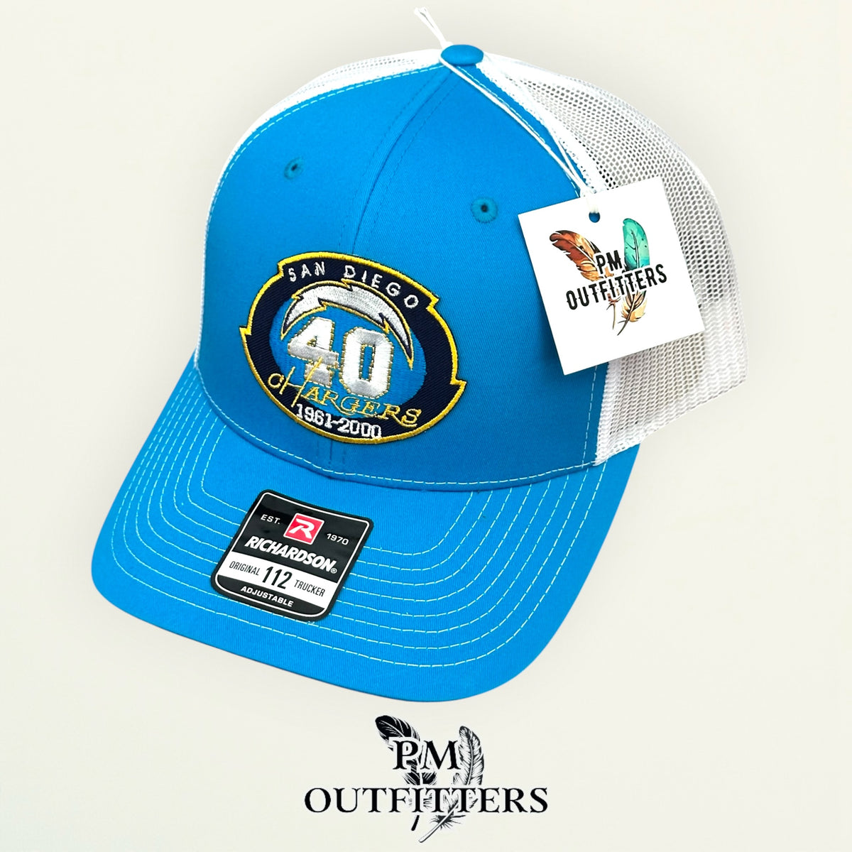 PM Outfitters hang tag San Diego Chargers electric blue trucker hat