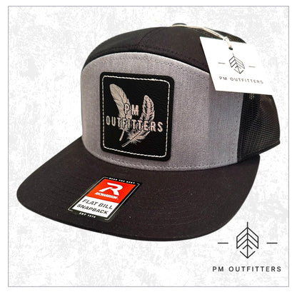PM Outfitters 2-feather Silver Logo Patch 7-Panel Trucker Hat