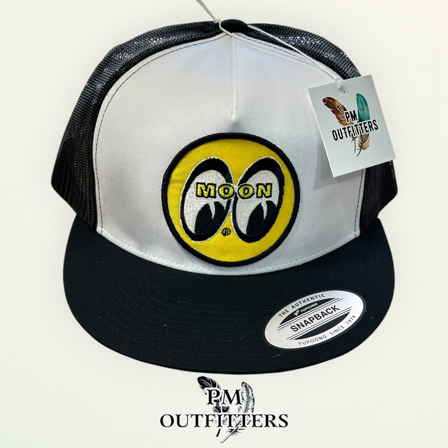 Mooneyes Speed Equipment Hat | Yupoong 6006 White & Black Flatbill
