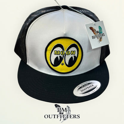 Mooneyes Speed Equipment Hat | Yupoong 6006 White & Black Flatbill