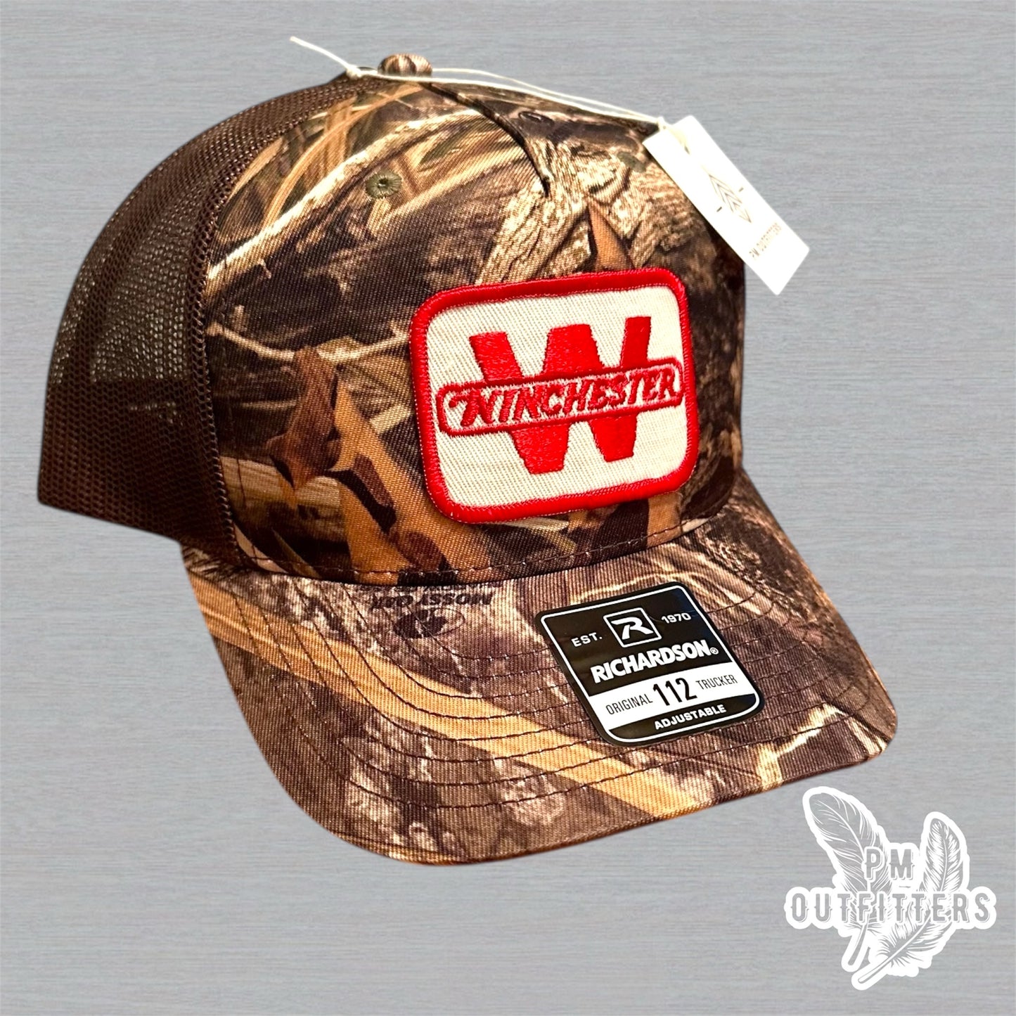 Winchester Firearms Vintage Patch Trucker Hat - Richardson 112 Mossy Oak Shadow Grass Camo