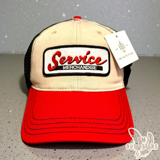 Vintage Service Merchandise Trucker Hat - Red, Natural & Black Richardson 111