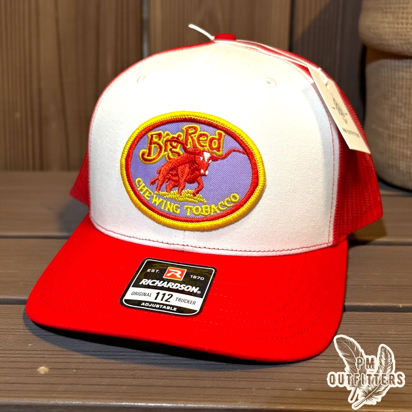 Big Red Tobacco Trucker Hat - Retro Patch Richardson 112 White Red