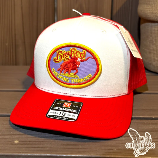 Big Red Tobacco Trucker Hat - Retro Patch Richardson 112 White Red